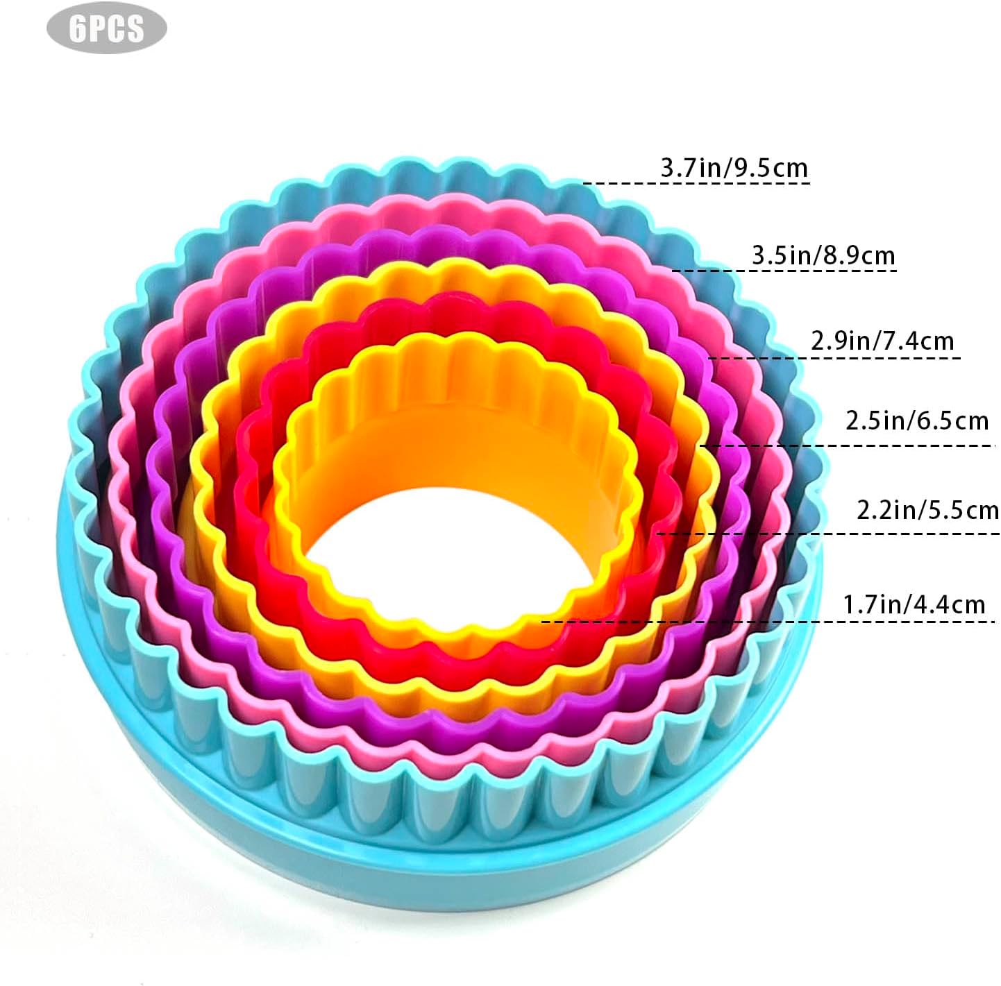 Cookie Biscuit Cutter Set, Two Side Cookie Cutters Plastic Set Multi-size Cake Fruit Vegetable Shapes Cutter Random color (Round Shaped, 6 Pack) — image 6