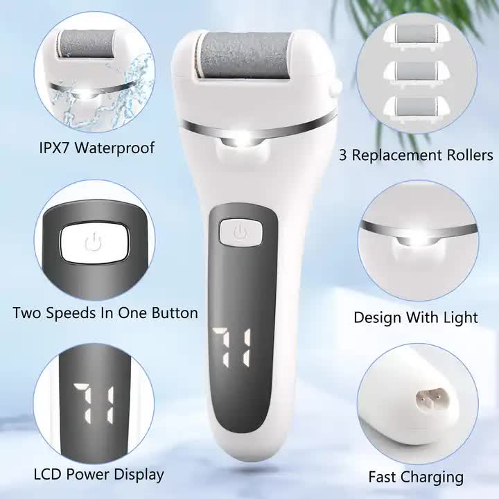 Blue Rechargeable Electric Foot File Callus Remover with LED Display and USB Charging — image 2