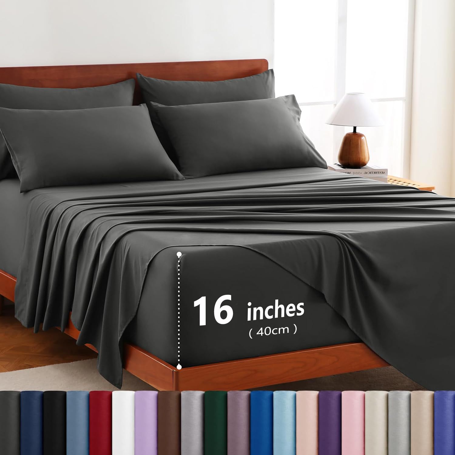 Hotel Soft Bed Sheet Set- Bedding Sheets & Pillowcases -Breathable Bedding - Wrinkle, Fade, Stain Resistant-Deep Pocket Flat Fitted Bed Sheet Set(Dark