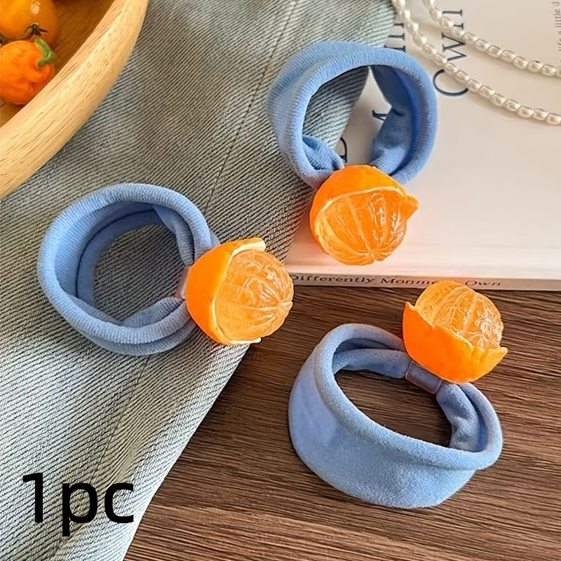 4pcs Fun Realistic Orange Fruit-Shaped Hair Ties, Cute Elastic Hair Accessories for Women's Ponytails Hair Rope — image 3