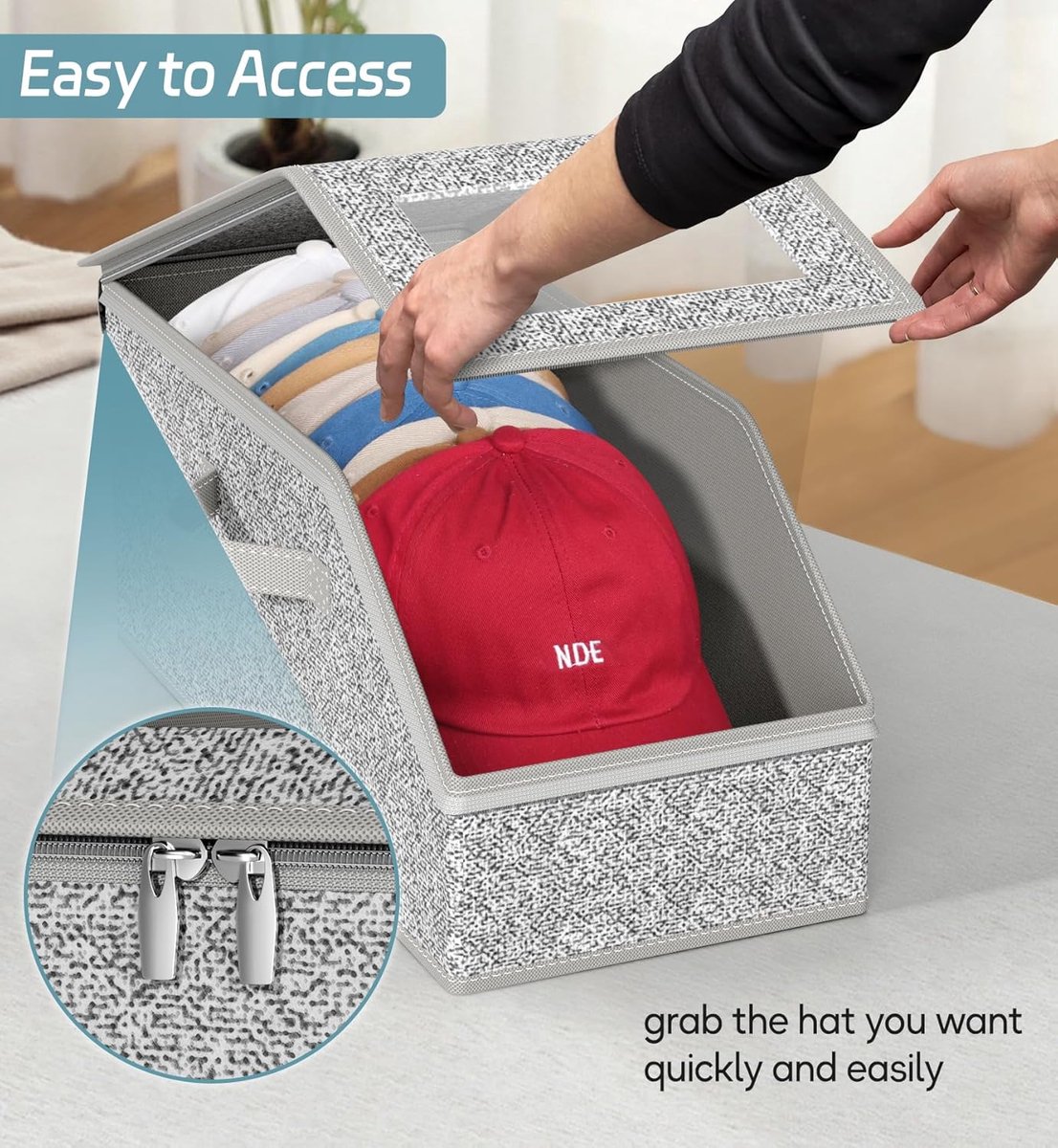 2-Pack Storage Boxes for Caps - Storage Solution for Up to 24 Baseball Caps - Stackable 2-in-1 Hat Box — image 2
