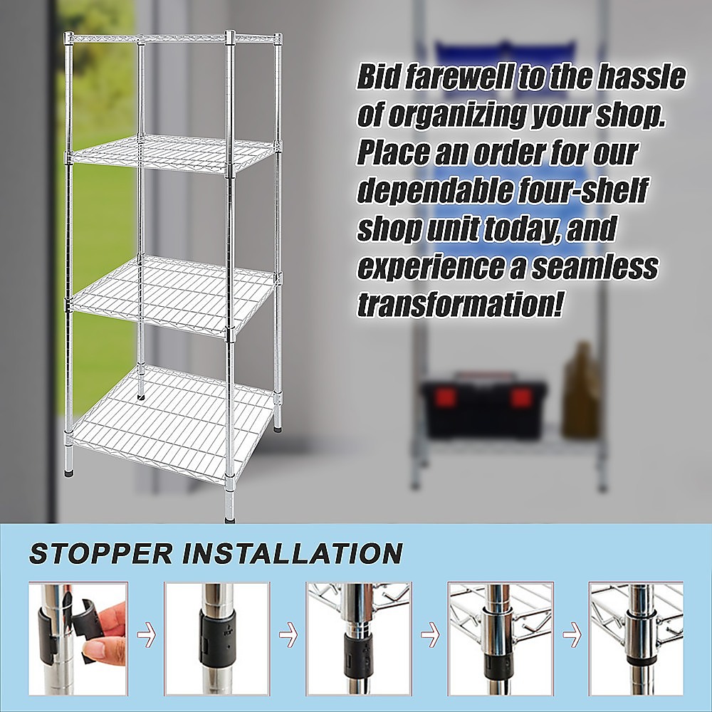 Modular Wire Storage 35x35cm Steel Shelving Chrome With Fixed Legs For Garage Warehouse Or Kitchen Organisation — image 6