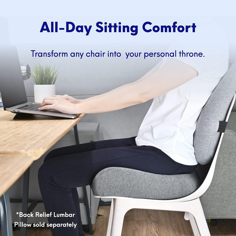 Pressure Relief Seat Cushion for Long Sitting Hours on Office/Home Chair, Car, Wheelchair - Extra-Dense Memory Foam for Hip Blue and gray — image 2