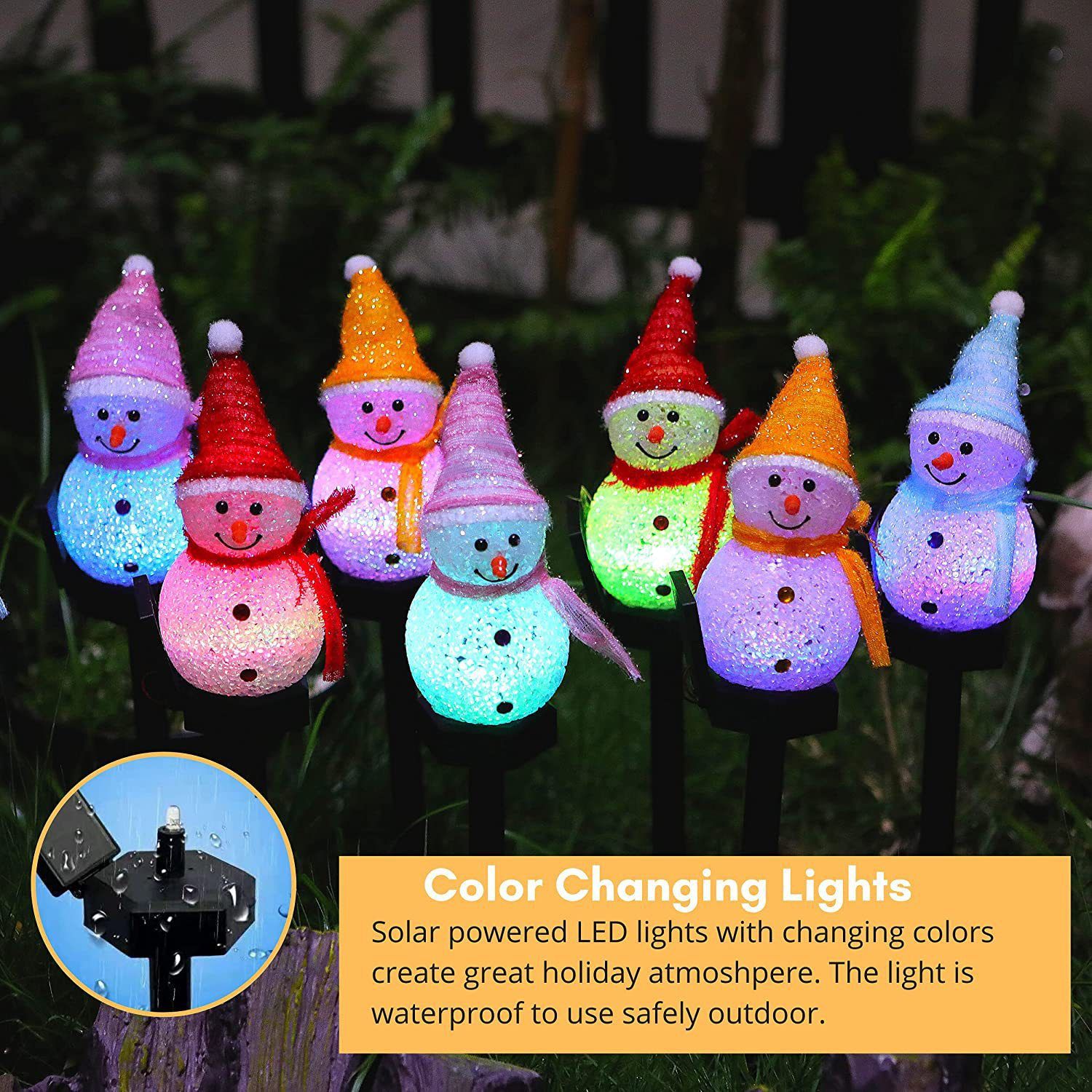Orange Snowman Solar Powered Outdoor Lawn Stake Light with Snow Grain Texture - Christmas LED Garden Pathway Color Changing Light & Festive Landscape — image 2