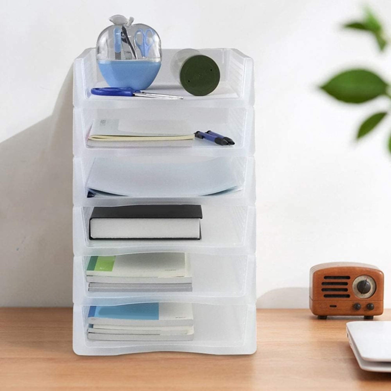 Stackable Paper Trays, Heavy Duty Rectangular Plastic Desk Holder Desktop Document File Organizer Storage Letter for Office Classroom (Clear) 12.8 × 9.84 × — image 3