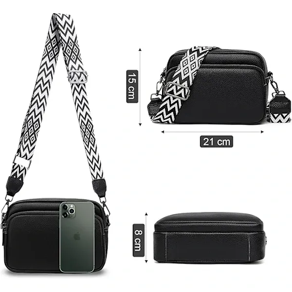 Women's Black Crossbody Shoulder Bag, Faux Leather Handbag with Adjustable Wide Strap for Travel, Daily Use and Essentials — image 2
