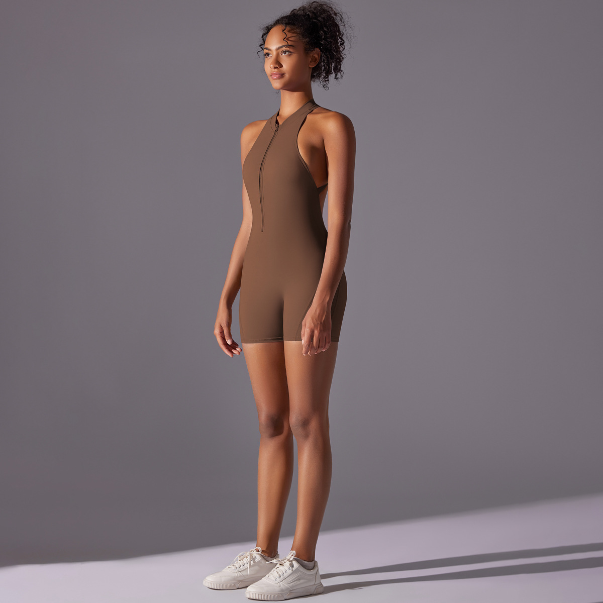 Size L Brown High-Impact Seamless Bodysuit - Nude Feel Yoga & Fitness Romper โ image 3