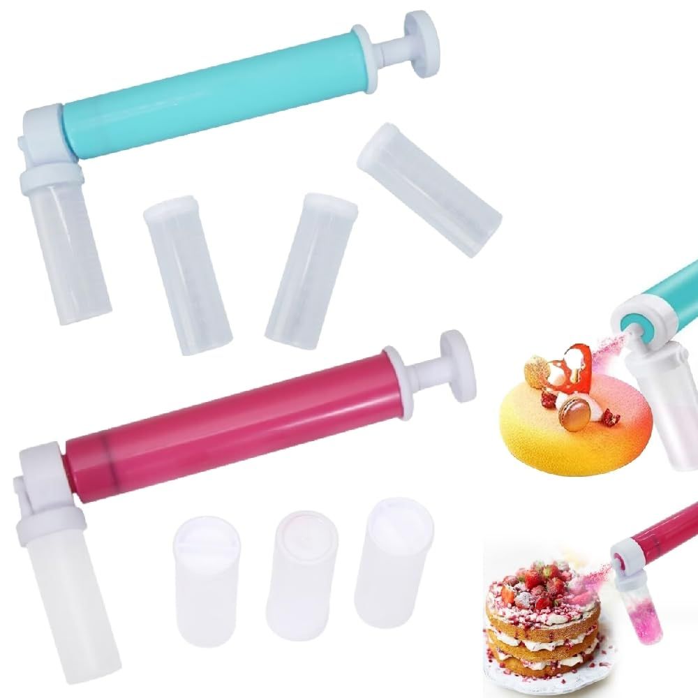 2Pcs Manual Airbrush for Cakes, DIY Baking Airbrush Pump Cake Spray Guns Kit, Coloring Cake Glitter Decorating Tools (Red、Blue)