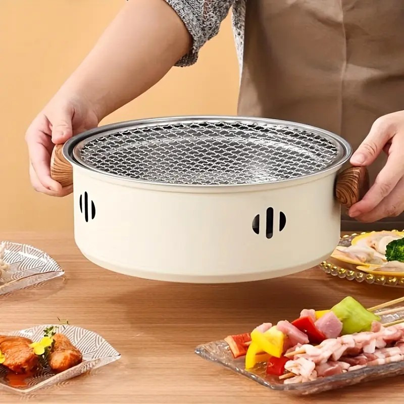 Portable mini tabletop barbecue grill, made of stainless steel, includes a grill mesh, designed for home use, and functions as a detachable charcoal grill โ image 6