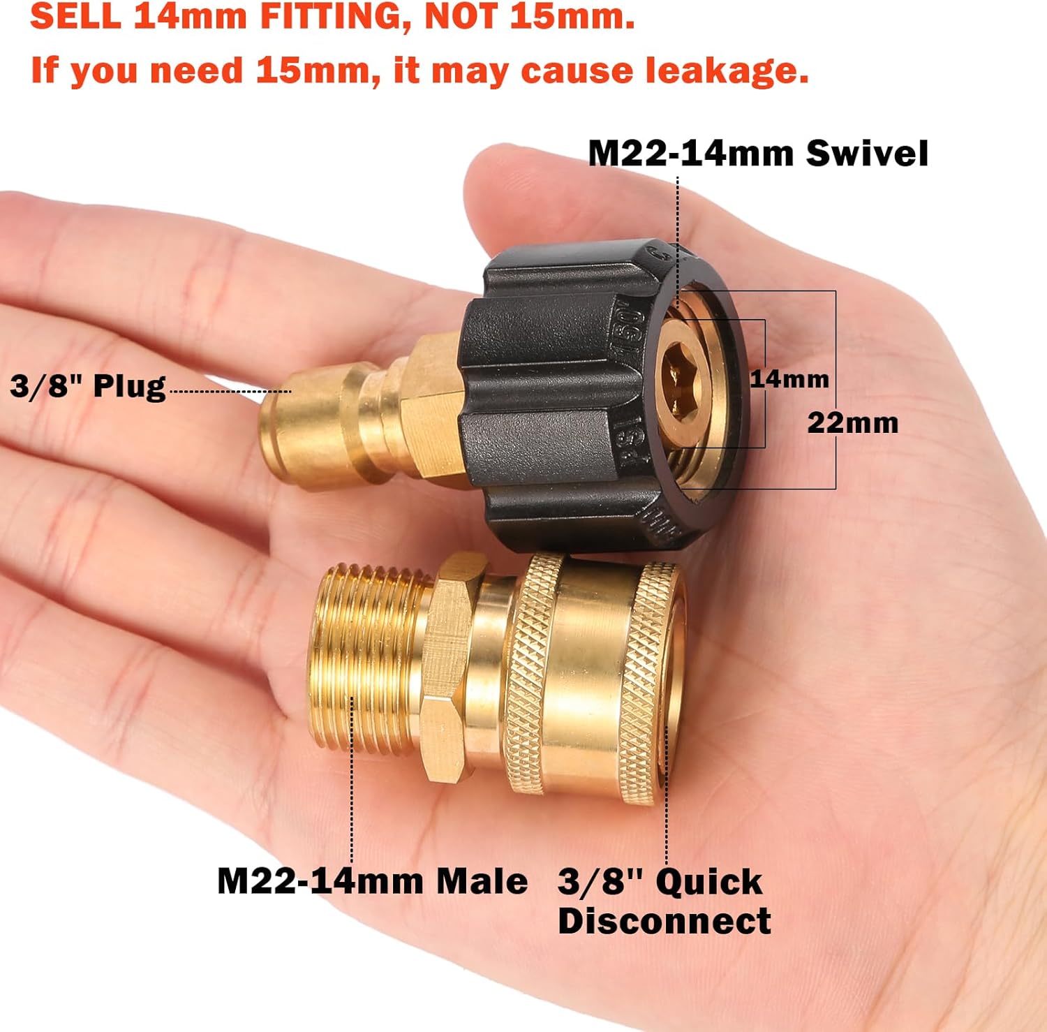 Pressure Washer Quick Connect Fittings, Quick Connect Kit M22 14mm to 3/8 Inch, 2 Pieces — image 2