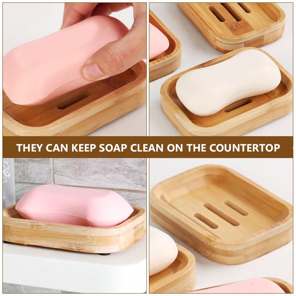 Natural Wood Bamboo Soap Dish Holde, Bamboo Wooden Soap Dish Self Drainingr for Bathroom Kitchen Sponges Accessories Storage — image 2