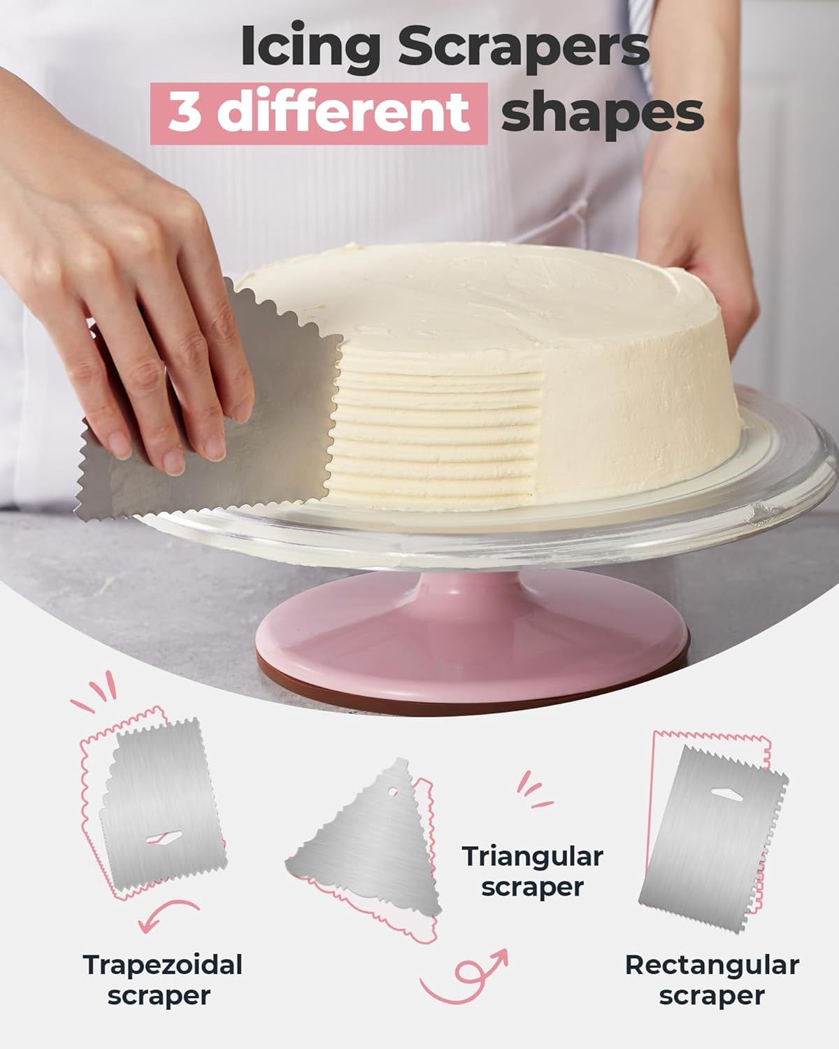 Premium Aluminum Alloy Cake Turntable Set with 3 Icing Scrapers, Offset & Silicone Spatulas, Non-Slip Base for Smooth Frosting, Professional Baking & — image 4