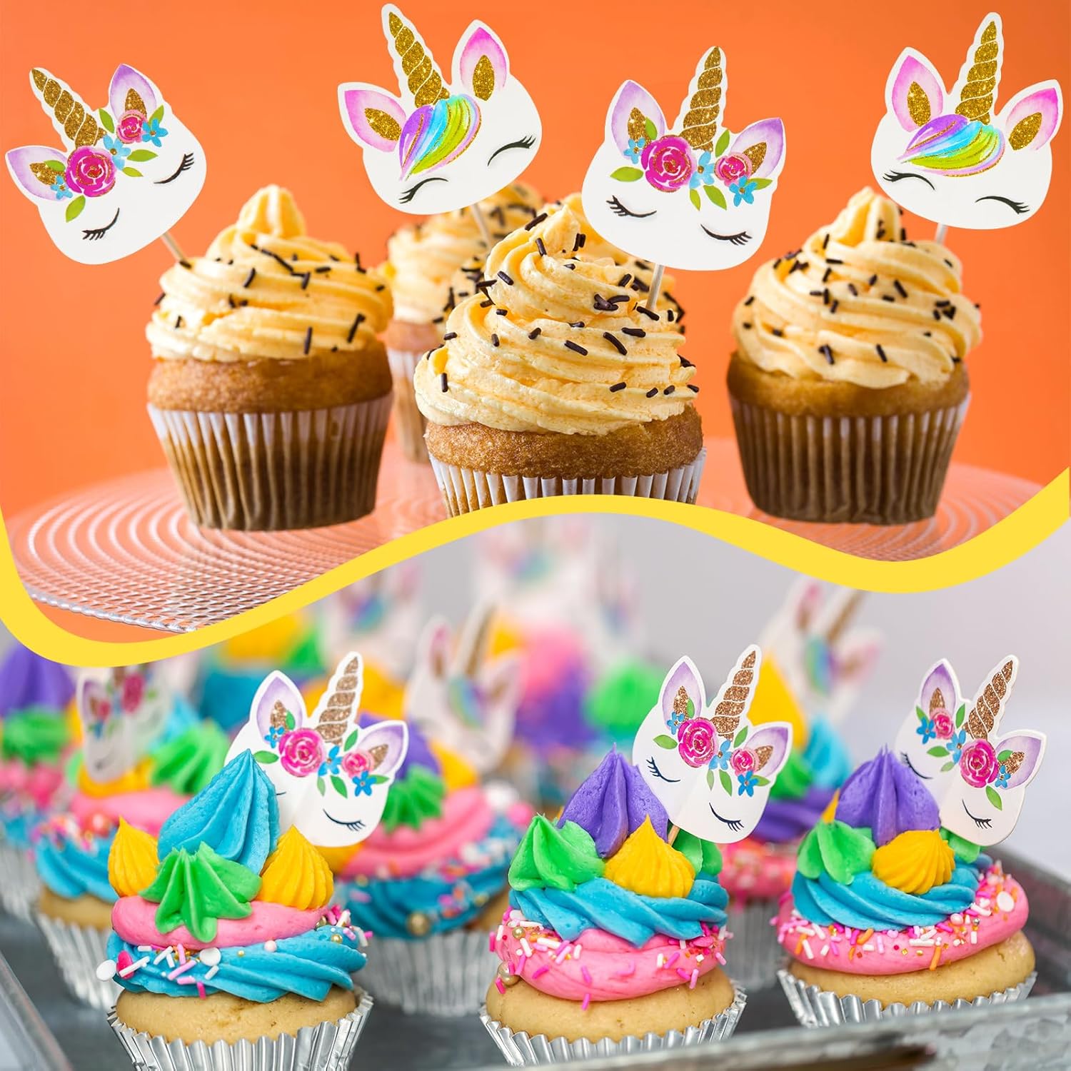 48 Pieces Rainbow Unicorn Cupcake Toppers, Cupcake Picks Cake Decorations, Double Sided Unicorn Cake Topper Set Birthday Baby Shower Party Supplies โ image 6