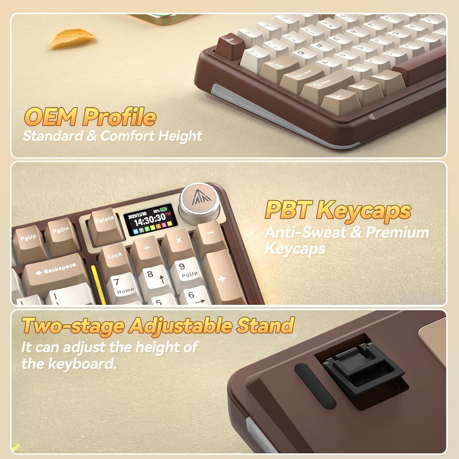 Solakaka A99PRO 3‑Mode RGB Mechanical Keyboard, Milk-Coffee-Brown — image 4