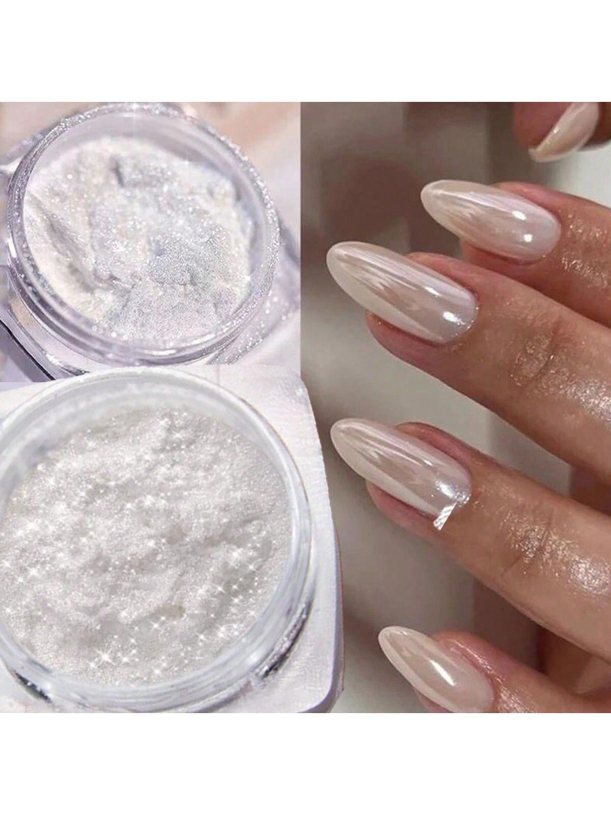 Pearl White Nails Glitter Dust Chrome Y2 1Box Moonlight White Chrome Powder For Glazed Donut Nail Art Mirror Effect Glitter Eyeshadow Sticks DIY Charms