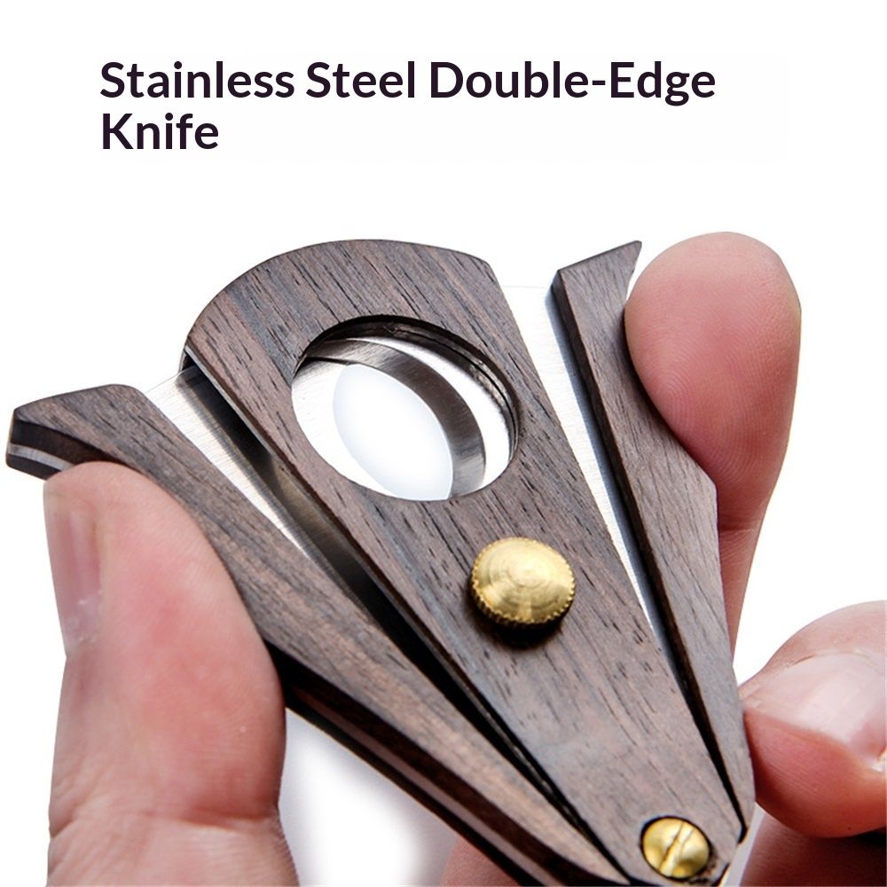 2 pcs Cigar Cutter Lock System Wood Stainless Steel Double Cut Blade Cigar Guillotine Cutter Bat Sandalwood Noodles — image 3