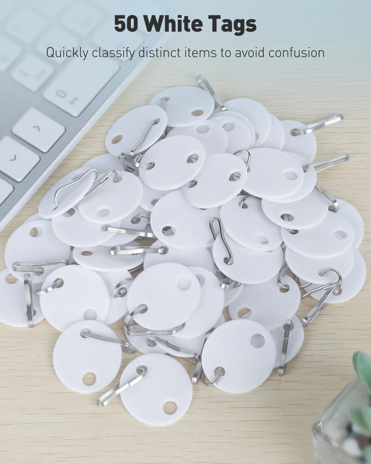 50 Pcs Key Tags 1 Inch Plastic Key Chain Tags with Metal Snap Hooks Double-Sided Writable White Tags Sturdy Key Item Identifiers for Home and Office — image 4