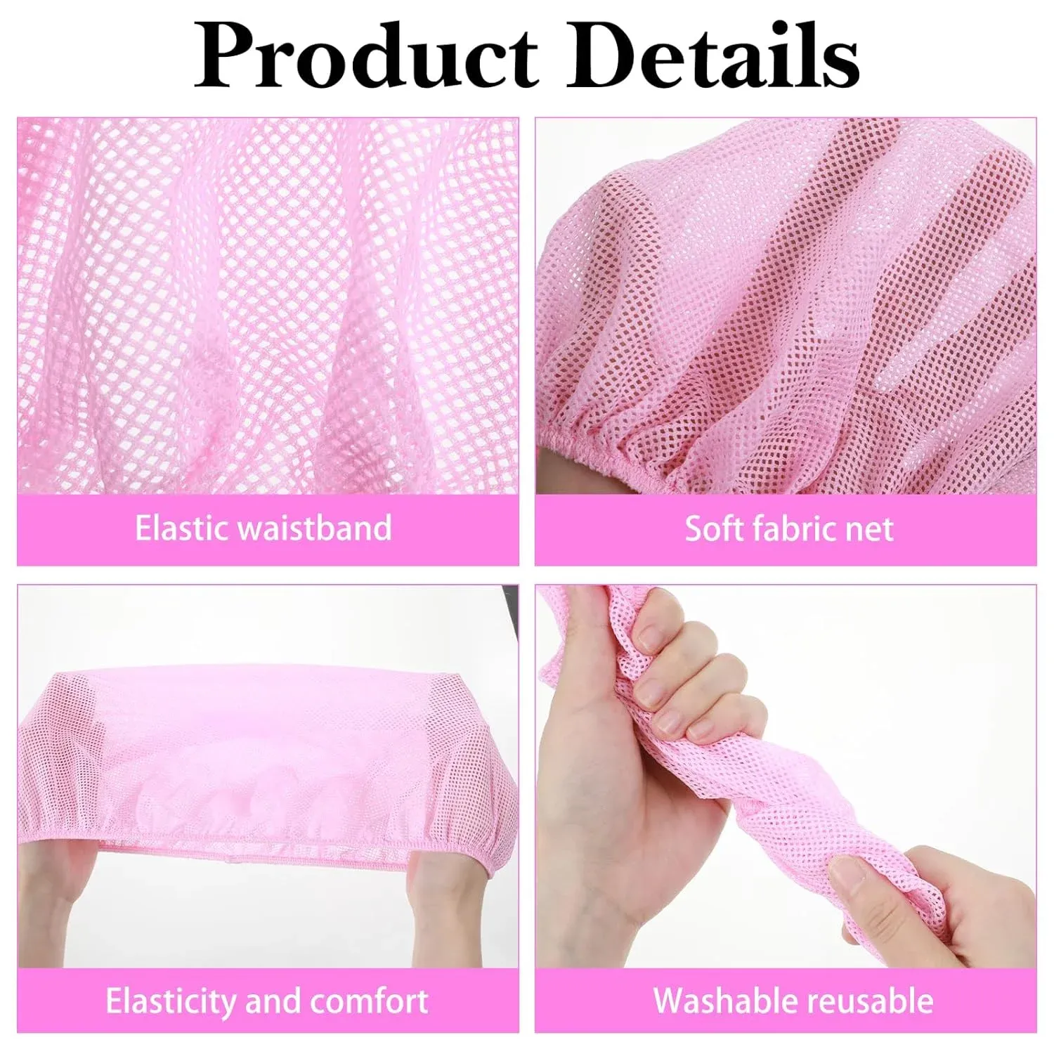 4 Pack Mesh Sleep Bonnets for Women, Breathable Elastic Hair Nets, Pink Blue Orange Black — image 4