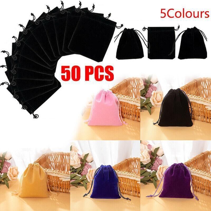 50X Small Velvet Cloth Drawstring Bags Gift Bag Jewelry Ring Pouch Earring Favor 7 × 9 - Purple — image 2