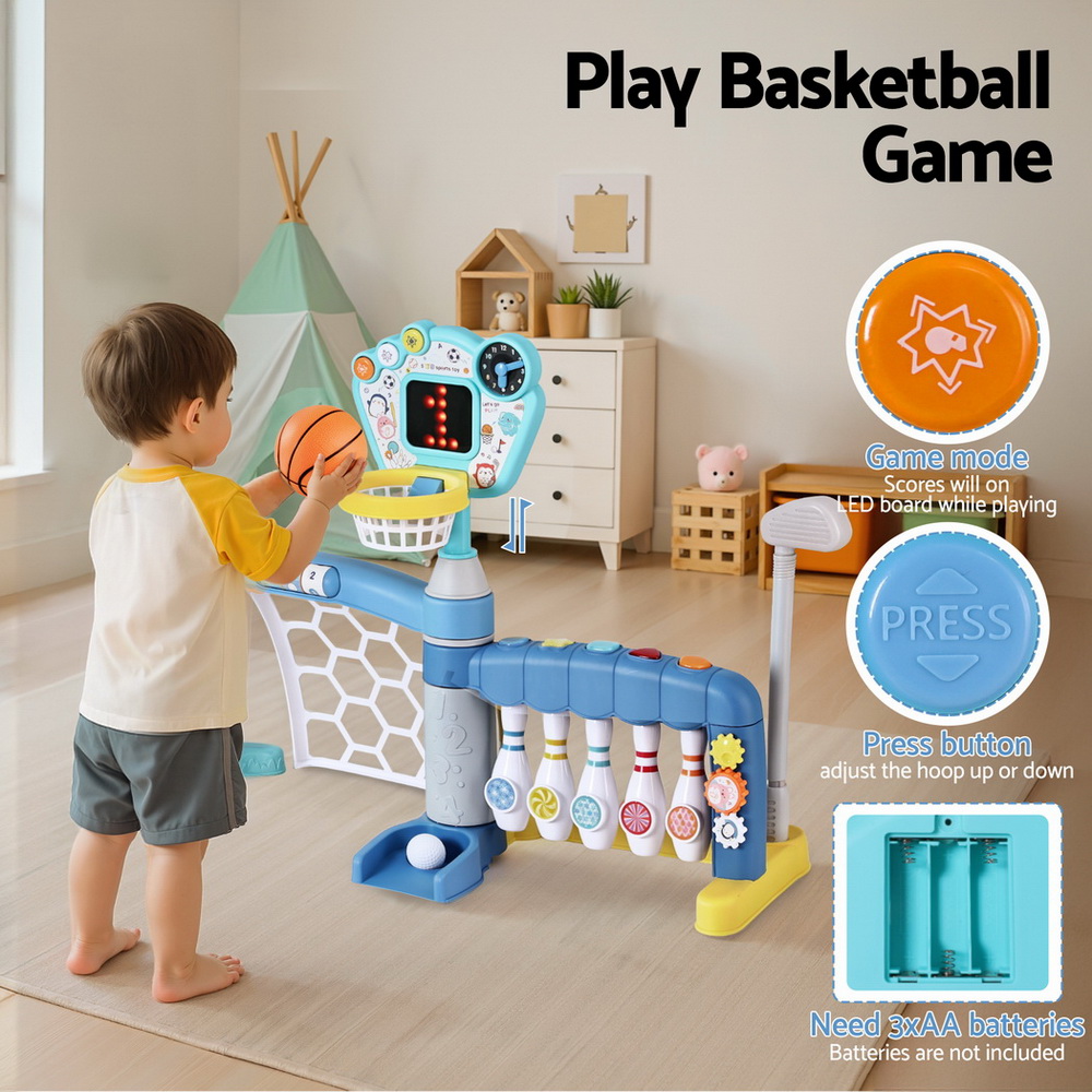Keezi Kids Basketball Hoop Stand Bowling Baseball Golf Game Sports Toys Set Blue โ image 4
