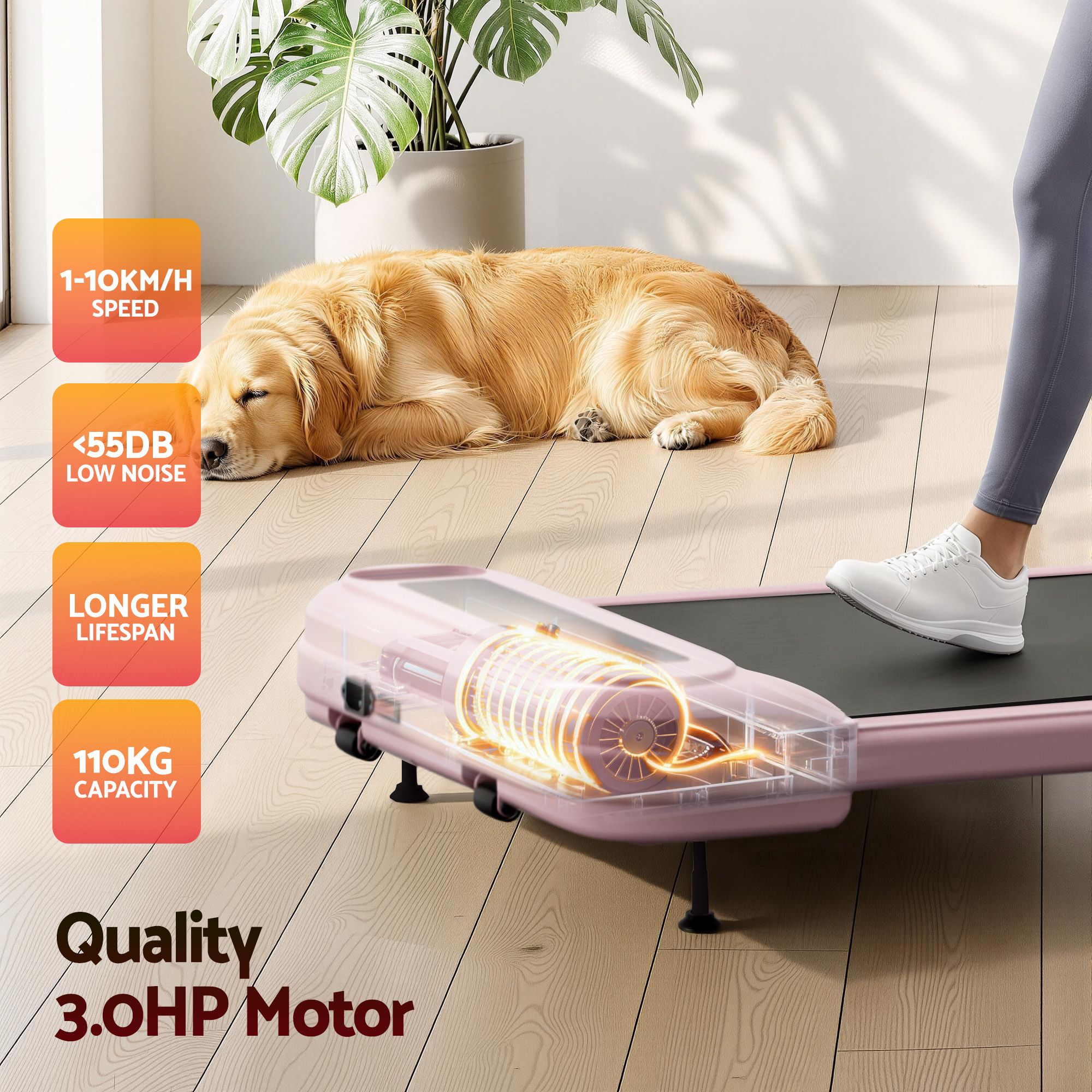 Everfit 3 in 1 Treadmill Electric Walking Pad with Incline Under Desk Home Gym Pink โ image 6
