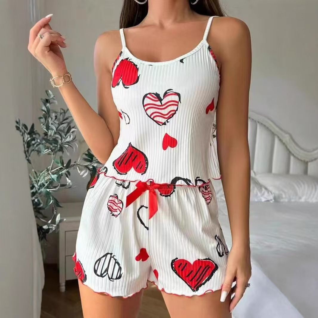 Women Sleepwear Set Summer Spandex Print White strawberry โ image 3