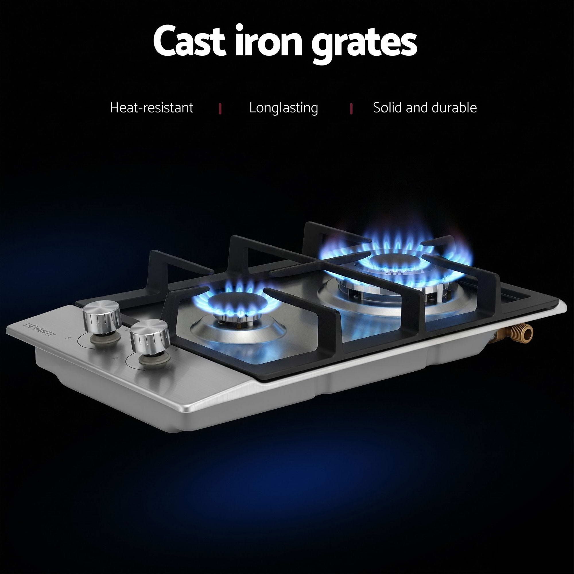 Devanti Gas Cooktop 30cm 2 Burner Silver — image 5