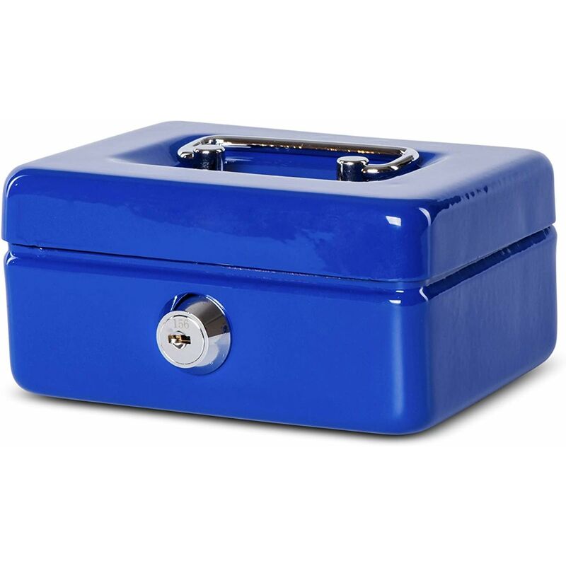 Steel Money Box Lockable And Portable 12.5X9.5X6Cm With Coin Slot Suitable As Piggy Bank, Small Safe, Cash Drawer Blue โ image 3