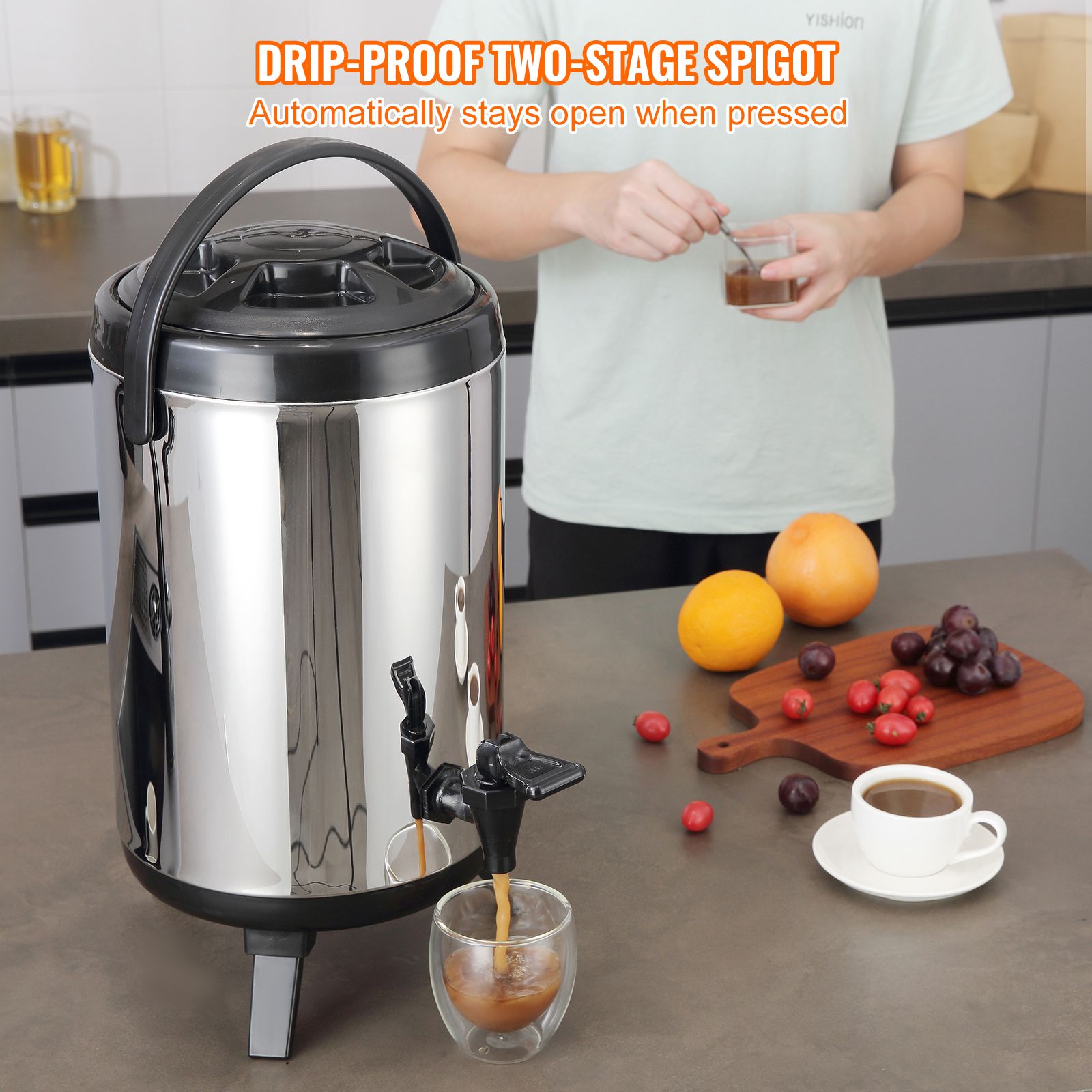 Stainless Steel Insulated Beverage Dispenser, 7.6 Liter, Thermal Hot and Cold Drink Server Dispenser with Spigot Handle, Food-grade for Hot Tea Coffee Water — image 5