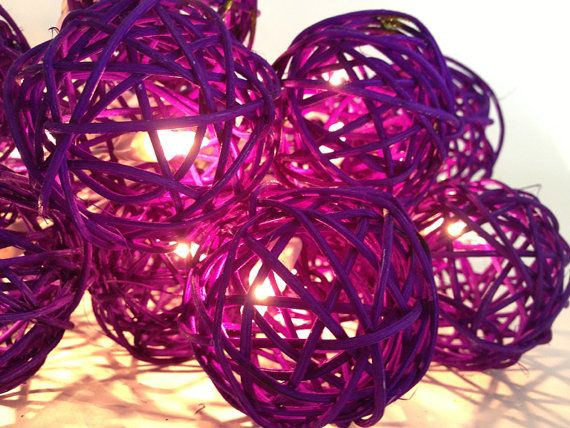 1 Set of 20 LED Cassis Purple 5cm Rattan Cane Ball Battery Powered String Lights Christmas Gift Home Wedding Party Bedroom Decoration Table Centrepiece โ image 2