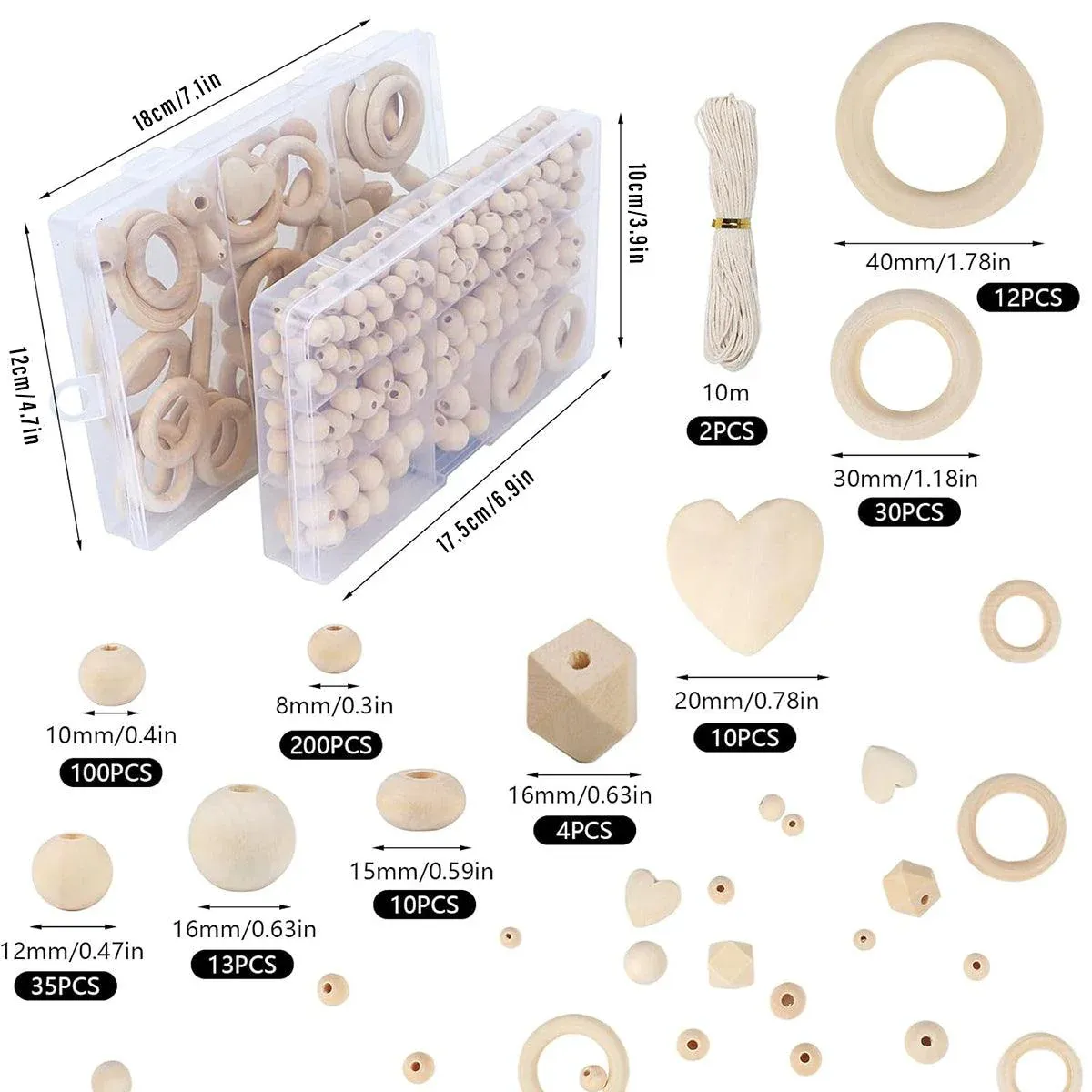 414pcs DIY Beading Kit Round Wooden Beads Set Craft Jewelry Supplies Home Decor โ image 3