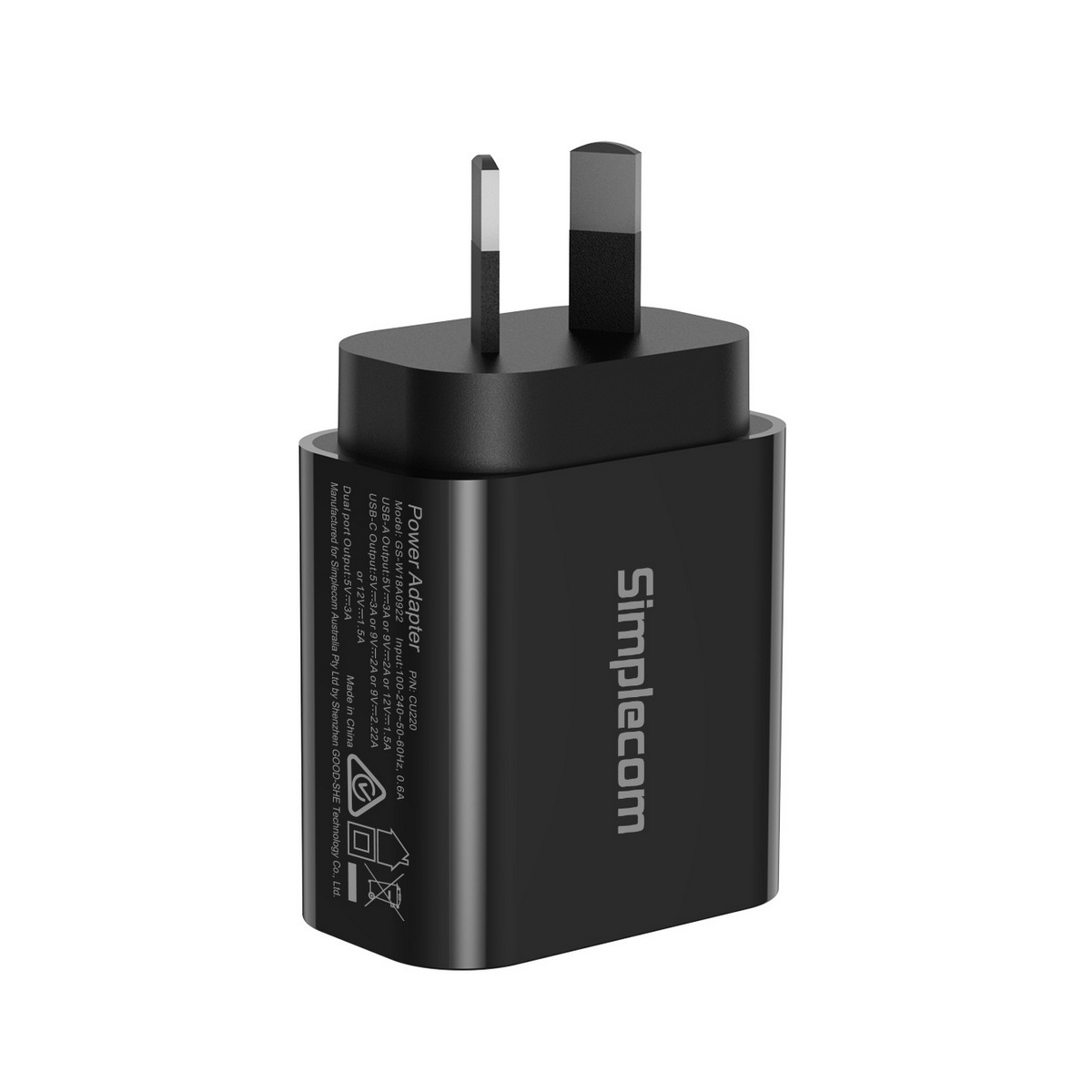 Simplecom CU220 Dual Port PD 20W Fast Wall Charger USB-C + USB-A for Phone Tablet โ image 3