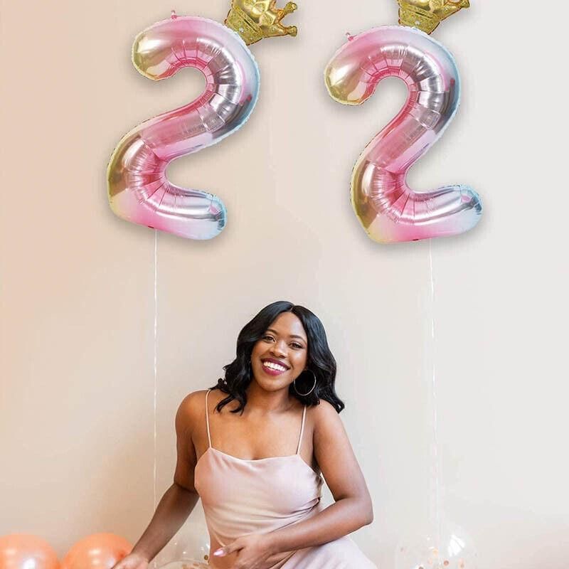32 Inch Crown Number Foil Balloons Rainbow Iridescent Party Decoration - Crown 0 โ image 4