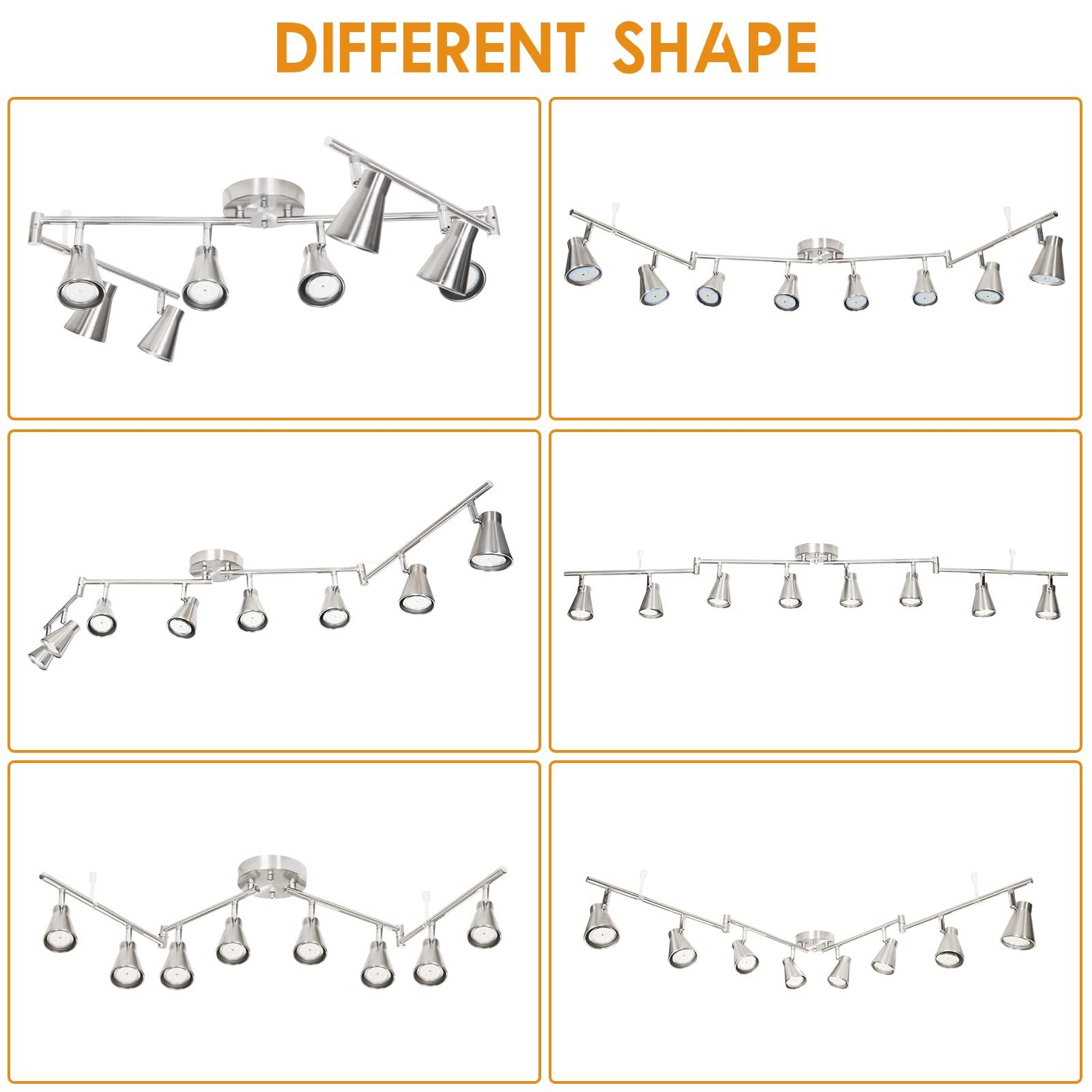 LED 8 Light Track Lighting Fixture Flexible, Adjustable Ceiling Spot Light with GU10 Track Light Head, Accent Lighting Foldable Swing Arm Brushed — image 3