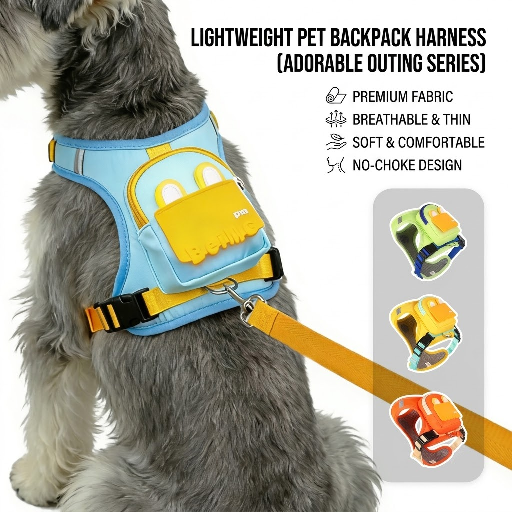 Stylish Color-Block Dog Backpack Harness with Built-in Poop Bag Dispenser – No-Pull Vest Design, Breathable Mesh Interior, and Matching 1.5m Leash — image 4