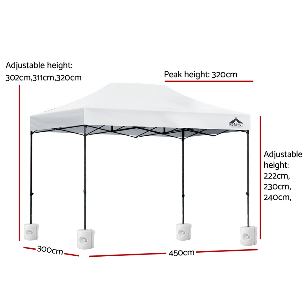 Instahut Gazebo Pop Up 3x4.5m w/Base Podx4 Marquee Folding Outdoor Wedding Camping Tent Shade Canopy White — image 3