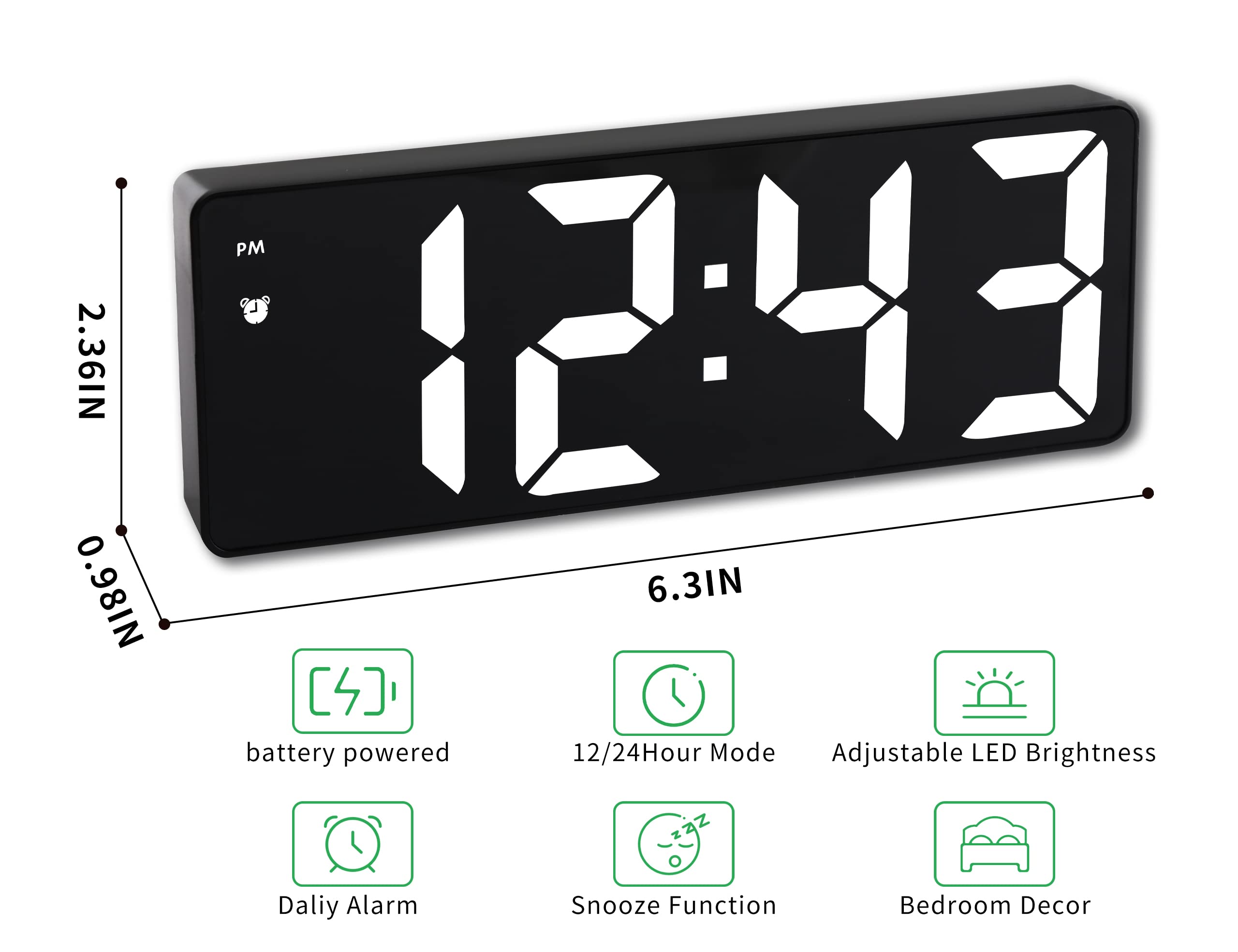 Digital LED Alarm Clock with Voice Control, Adjustable Brightness, 12/24 Hour Display and Type-C Power for Bedroom, Black — image 5