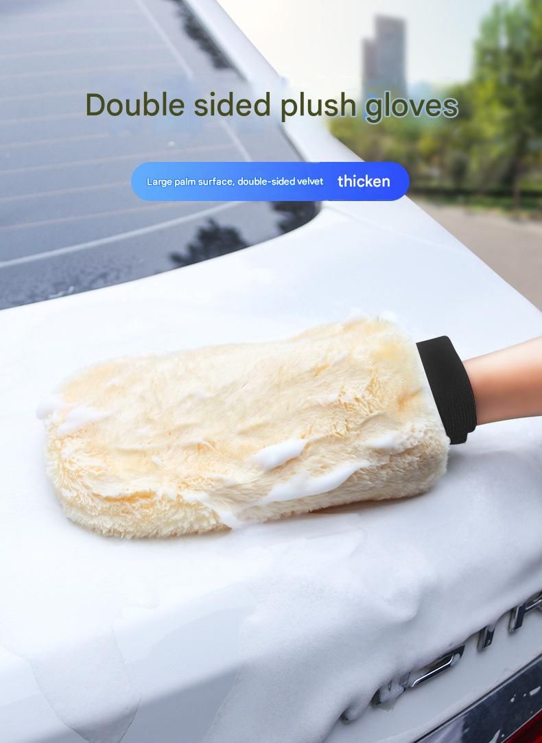 2-piece Beige Microfiber Car Wash Mitt - Double Sided Imitation Sheepskin Wash Glove, Scratch Free Paint Safe Cleaning Tool for Car Detailing, Waxing โ image 2