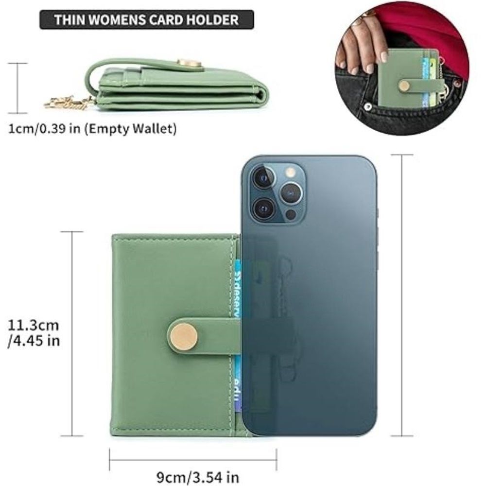 Slim Wallet for Women,Blocking Bifold Credit Card Holder with Zipper Coin Pocket,ID Window,Keychain（green） — image 5