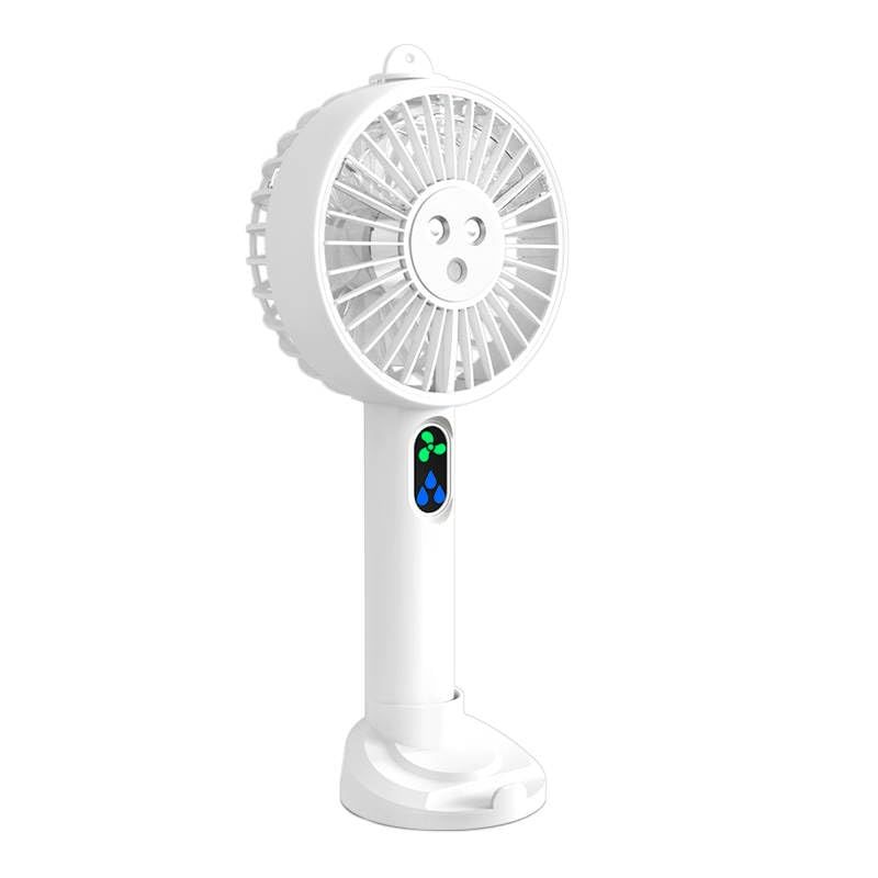 Water Spray Mist Fan Electric, USB Rechargeable Hand Mini Fan, Cell Phone Holder, 3 Speed Levels and a Button Switch (White)