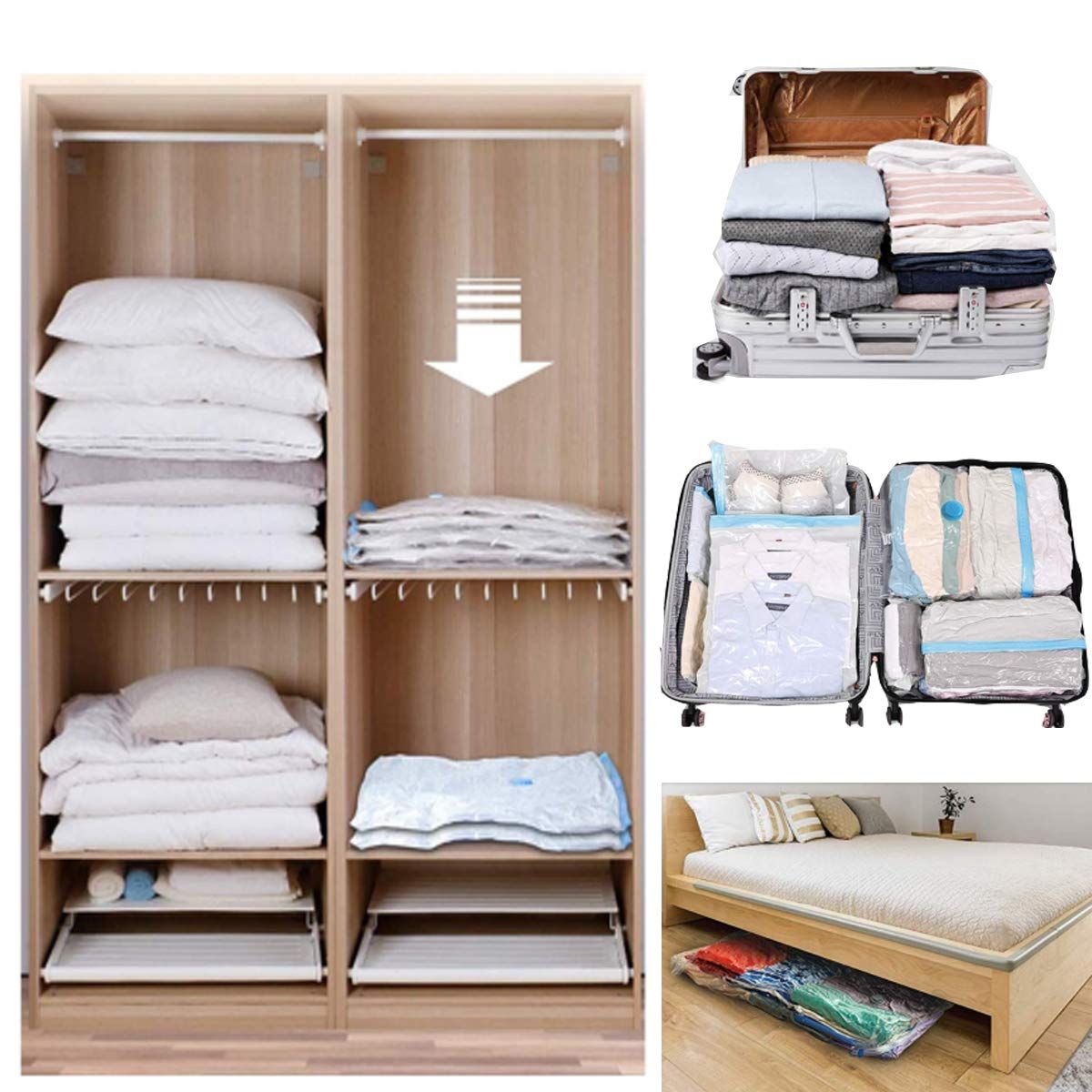 Vacuum Storage Bags, Works with Any Vacuum Cleaner, to Store Clothes and beddings, Keep Away from Moisture (6 pcs(60X40) CM) — image 2
