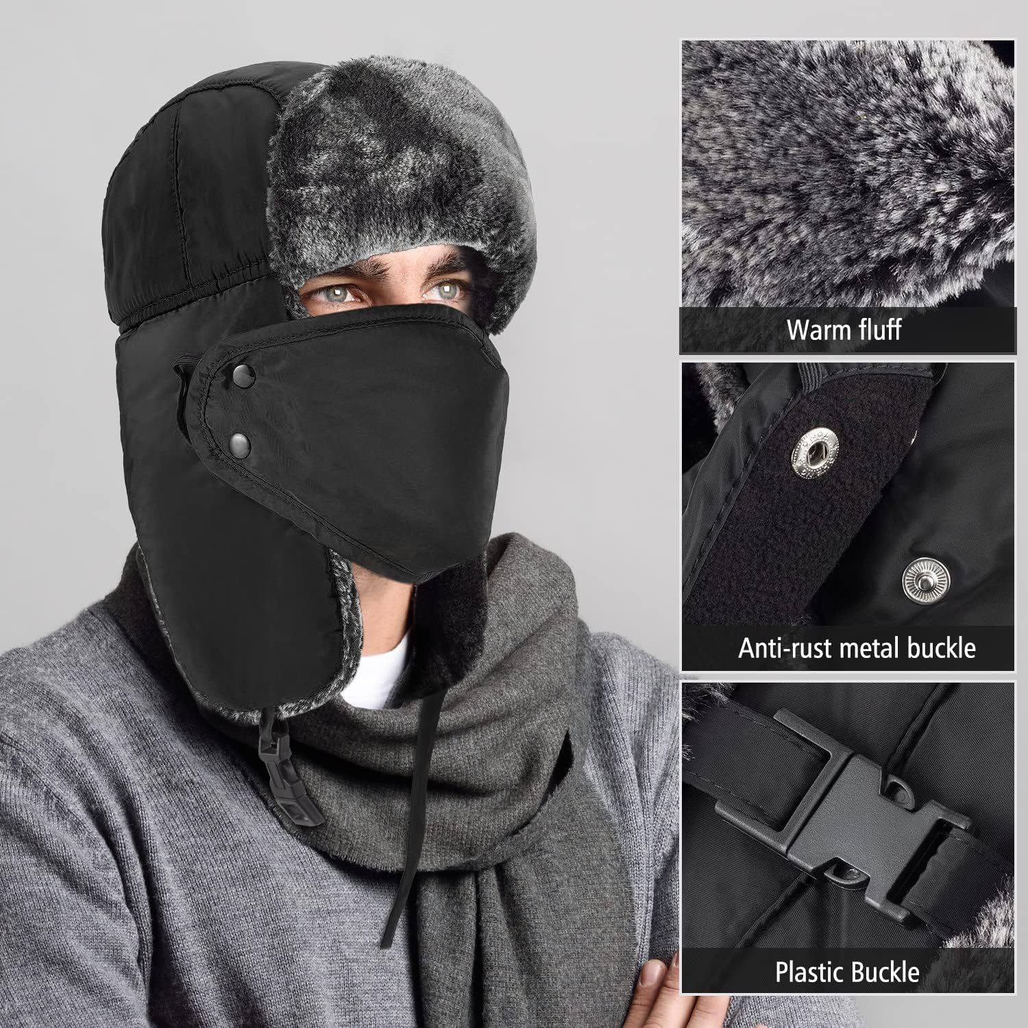 Winter Hats for Women Men Trapper Hat with Ear Flaps Warm Fur Fuzzy Hats for Cold Weather Trapper Hat Ear Flaps — image 5