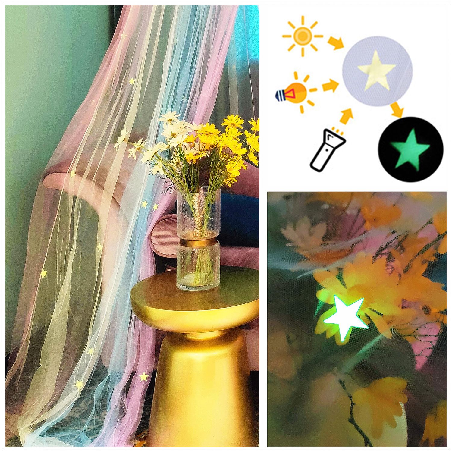 Bed Canopy with Lights, Bed Canopy for Girls Princess with Luminous Stars, Canopy Bed Curtains for Twin to King Size Bed โ image 5
