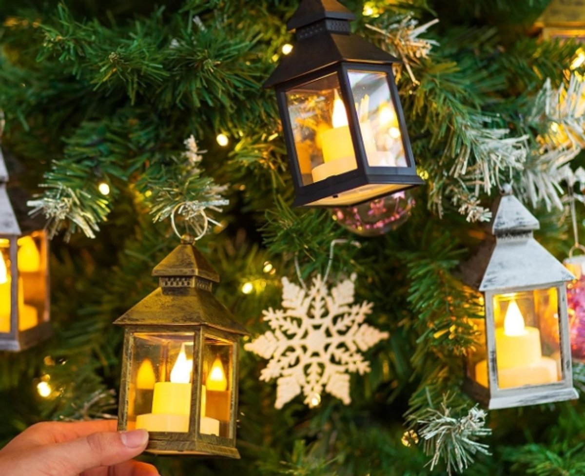 Decorative black lanterns for outdoor tables - Set of 2 mini LED metal lanterns for Halloween, weddings, Ramadan, gardens, Christmas, balconies, indoor and — image 6