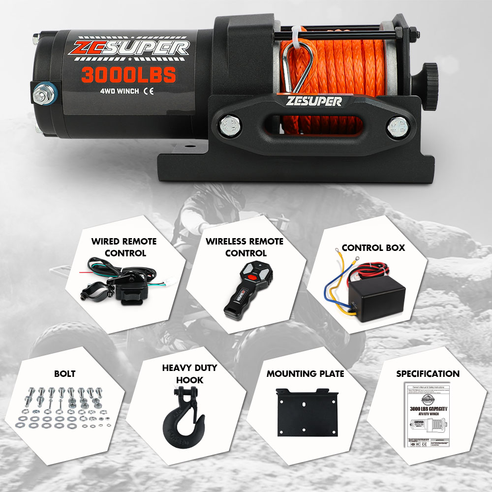 ZESUPER 12V Electric Winch 3000lbs Synthetic Rope Wireless Remote ATV UTV BOAT โ image 4