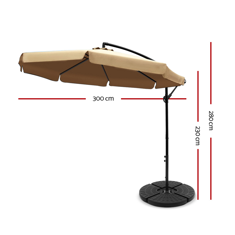 Instahut 3m Outdoor Umbrella w/Base Cantilever Garden Patio Beach Beige — image 2