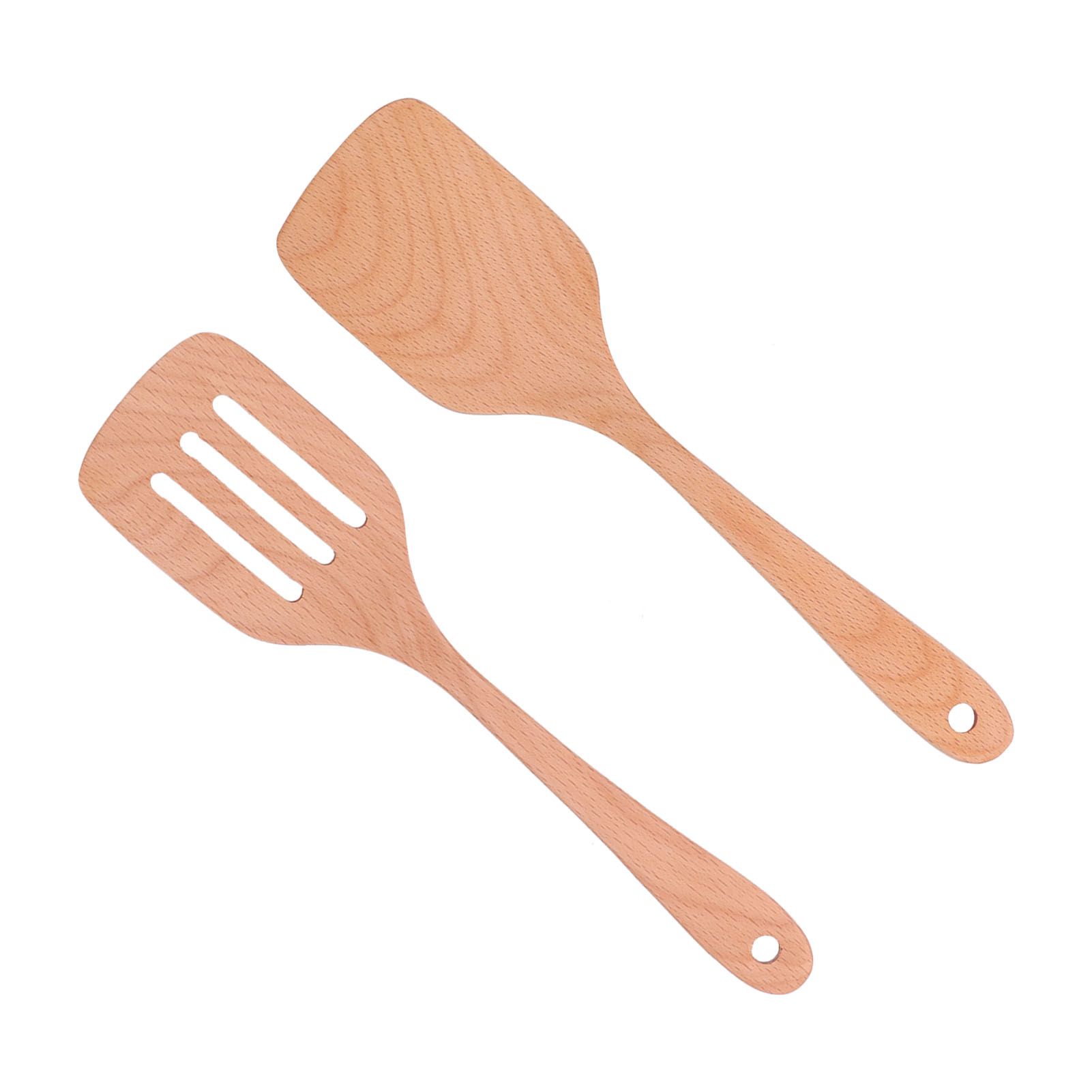 2Pcs Kitchen Turner Spatula Set Wooden Environmentally Friendly High Temperature Resistant Non Stick Kitchen Utensils — image 6