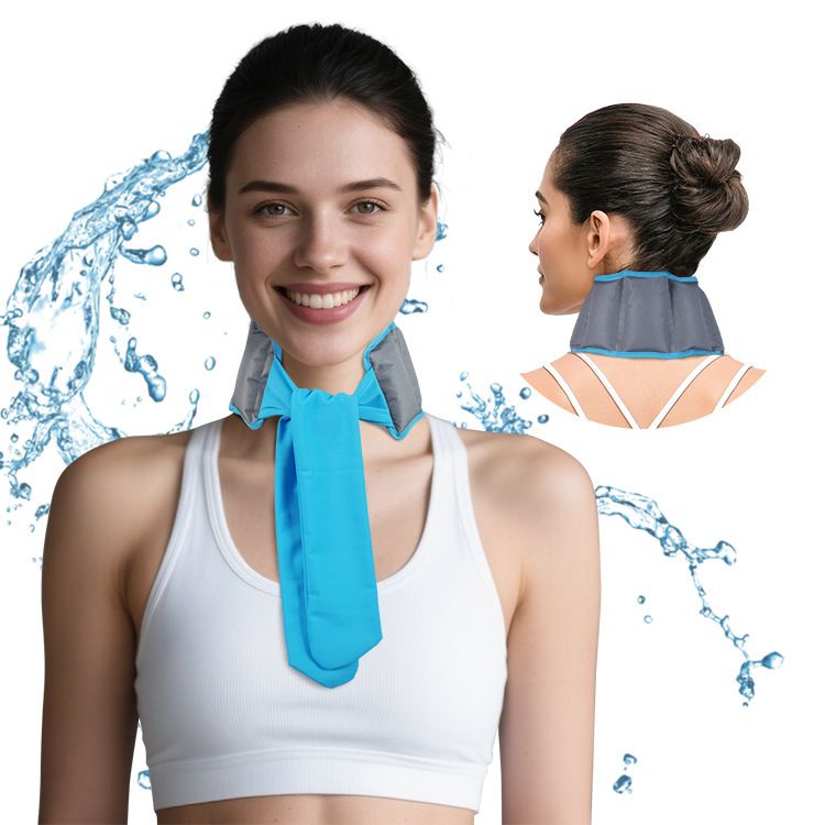Blue and Grey Reusable Evaporative Physical Cooling Scarf – Long Ice Neck Wrap Bandana with Hydrogel Crystals for Outdoor Sports, Fitness & Heatwave