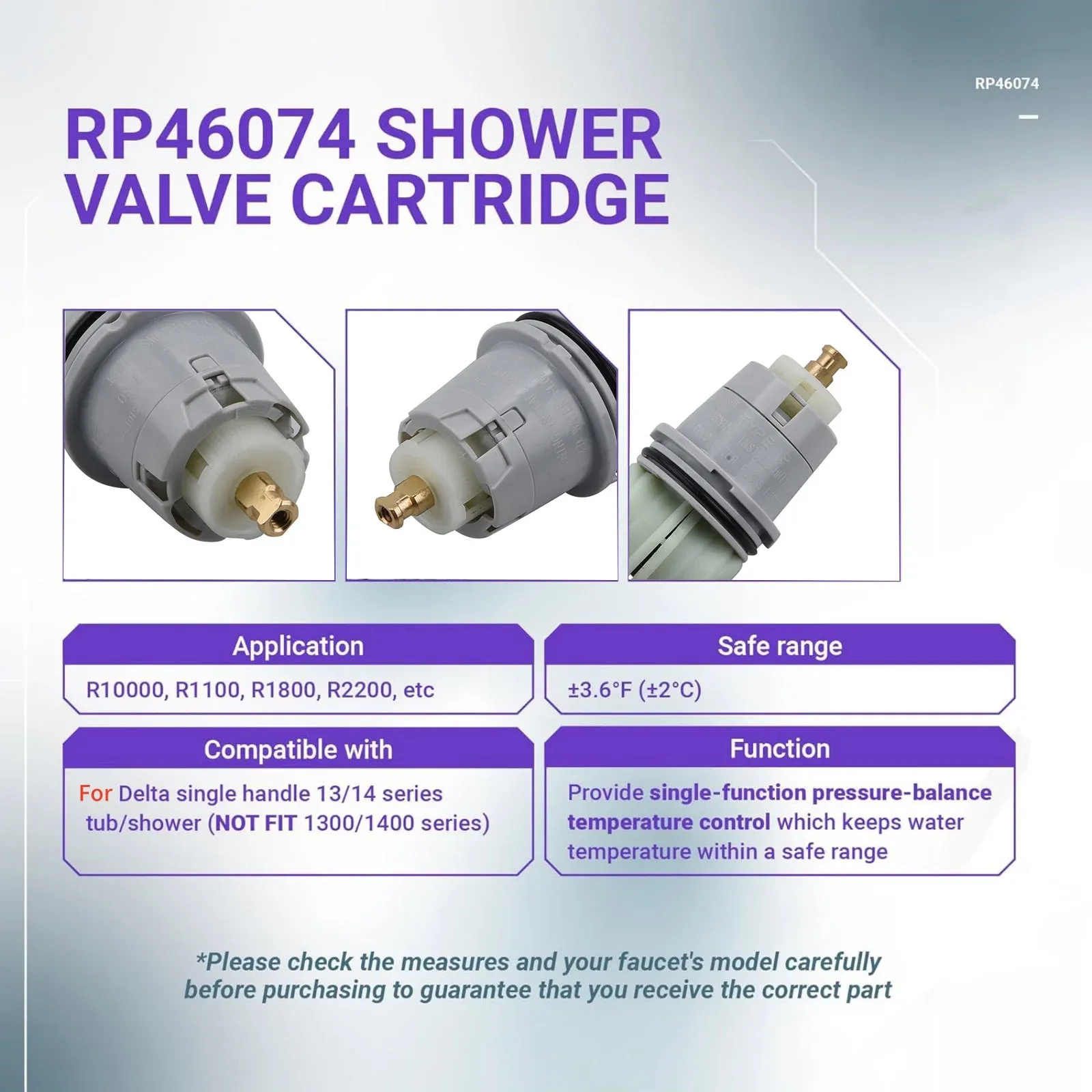 RP46074 Shower Valve Cartridge for Delta Tub and Shower Faucets, Metal Plastic Replacement Mixer Cartridge for Bathroom Repair โ image 2