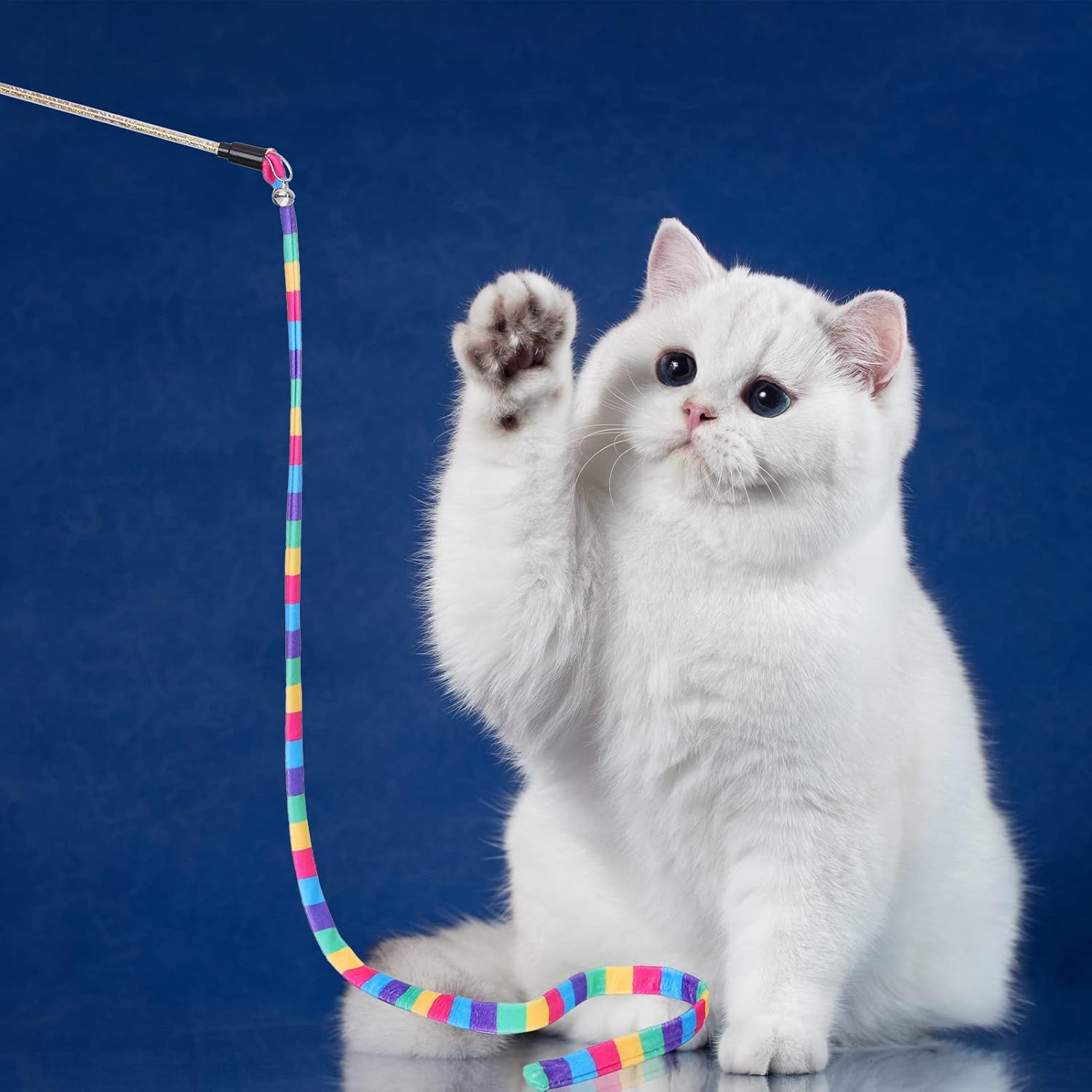 3 Pack Cat Wand Toy, Interactive Cat Rainbow Wand Toys, Interactive Cat Teaser Wand String, Rainbow Cat Teaser Wand String Plush Toy with Bell for Kitten Cat โ image 4